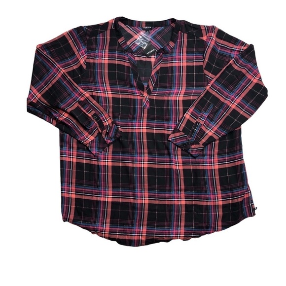 NWT Torrid Plaid Pop Over Tunic Blouse Basic Classic Preppy Cabincore Normcore - Picture 1 of 9